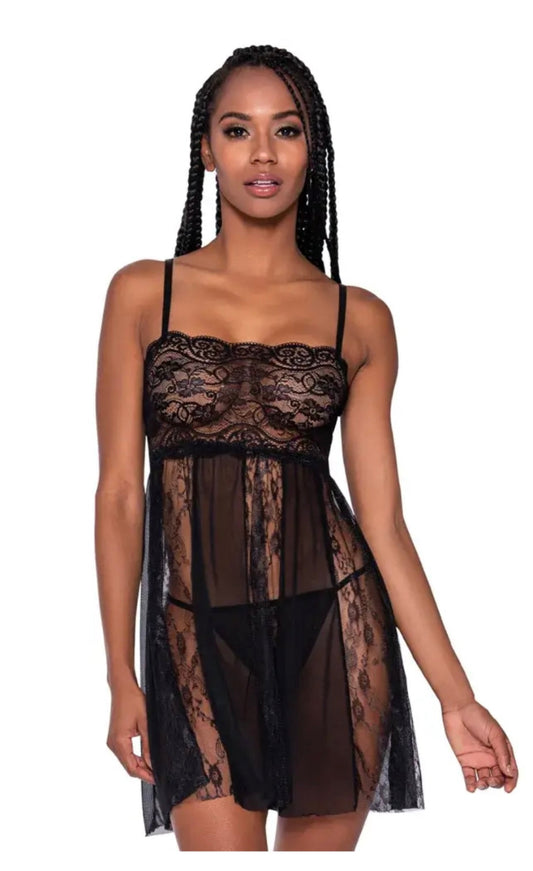 Sheer Panel Babydoll with Panty