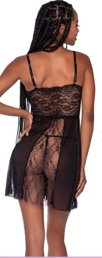 Sheer Panel Babydoll with Panty