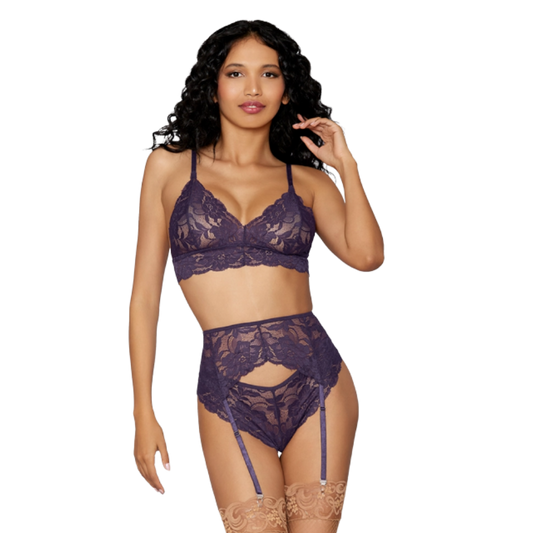 Lace Lingerie Trio - Indigo